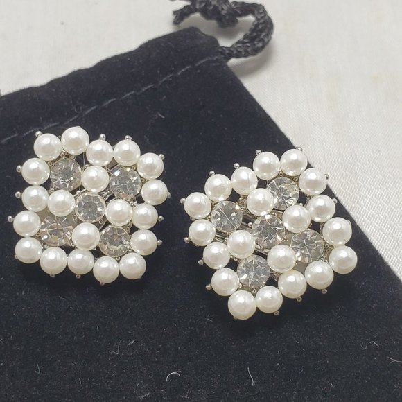 Ali Khan bridal pearl rhinestone clip earring with gift box - Picture 1 of 4